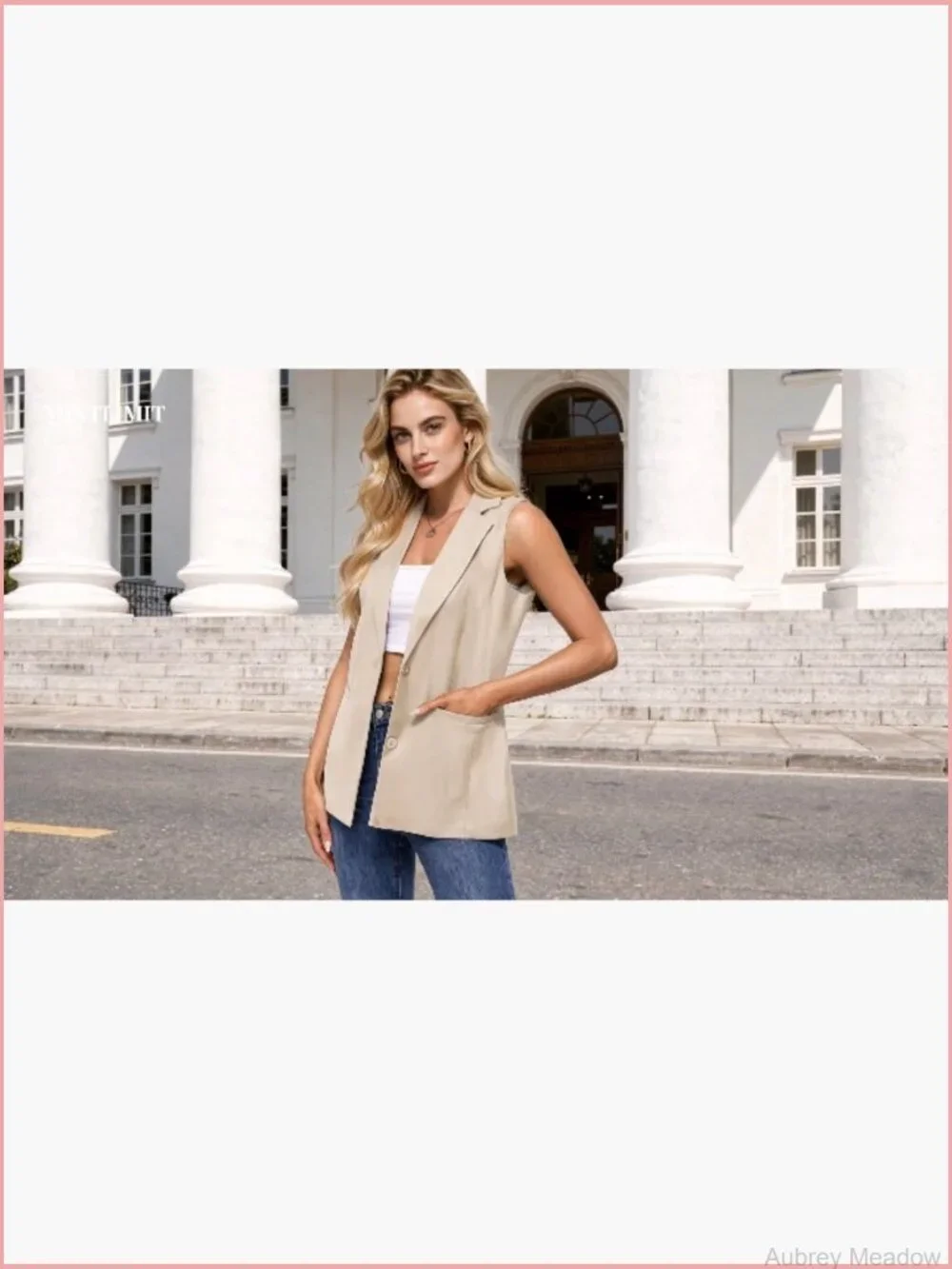 Sleeveless Open Front Vest Blazer with Pockets for Women Business Casual